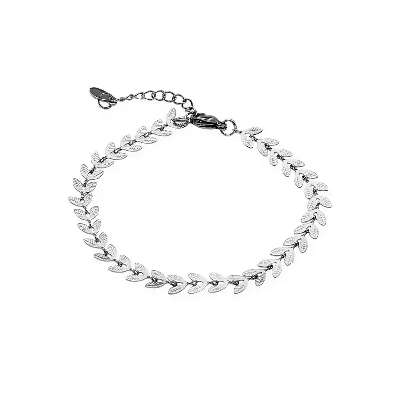 0600003 Βραχιόλι με ασημένια φύλλα από ασημί ατσάλι - Image 1