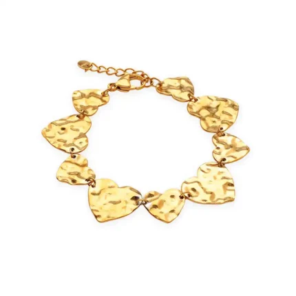 Βραχιόλι με καρδιές από επιχρυσωμένο σφυρήλατο ατσάλι