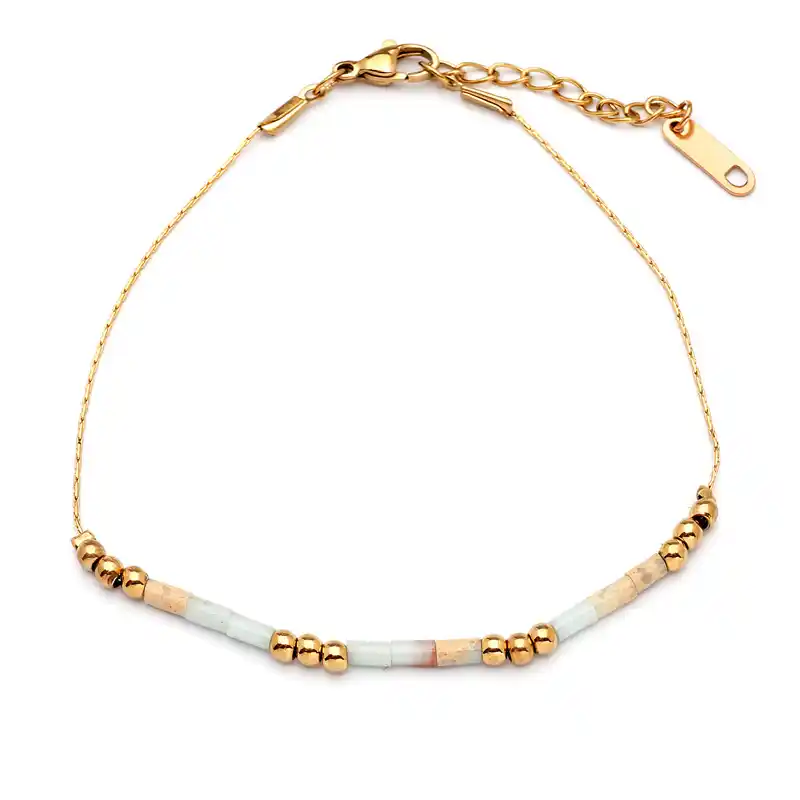0600014 Βραχιόλι από επιχρυσωμένο ατσάλι και ορυκτές πέτρες amazonite - Image 1