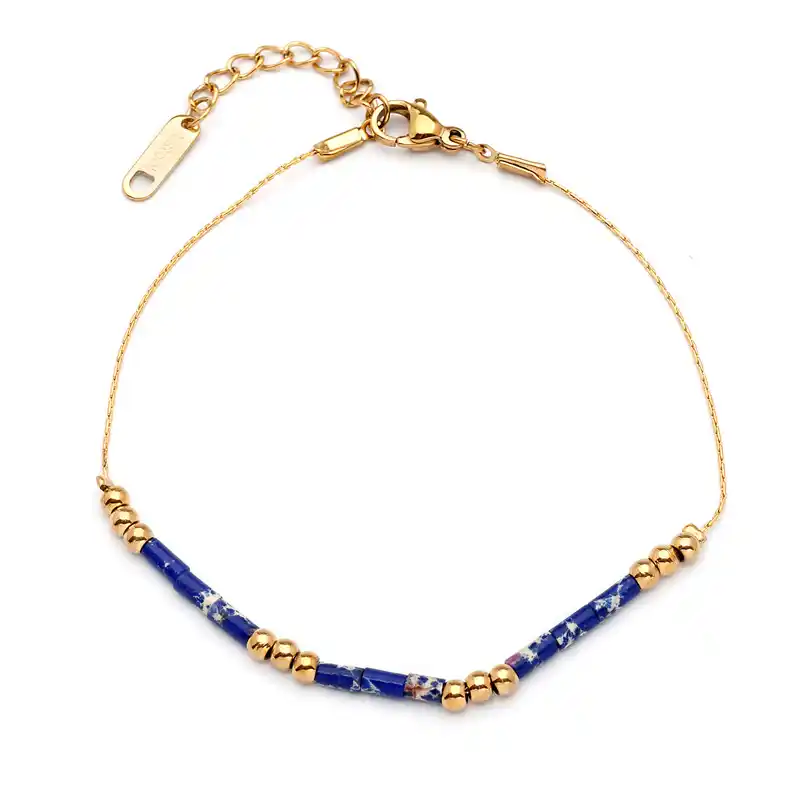 0600015 Βραχιόλι από επιχρυσωμένο ατσάλι και ορυκτές πέτρες lapis lazuli - Image 1