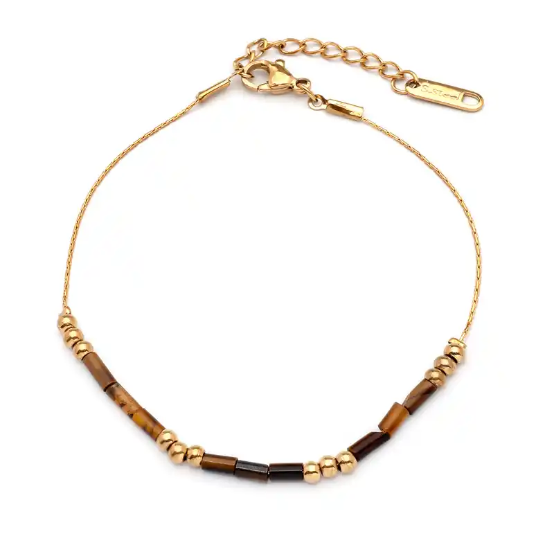 0600017 Βραχιόλι από επιχρυσωμένο ατσάλι και ορυκτές πέτρες tiger eye - Image 1