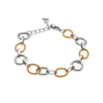 Βραχιόλι με κρίκους σε ασημί και χρυσό χρώμα από σφυρήλατο επιχρυσωμένο ατσάλι