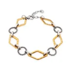 Βραχιόλι με κρίκους σε σχήμα ρόμβων σε ασημί και χρυσό χρώμα από σφυρήλατο επιχρυσωμένο ατσάλι