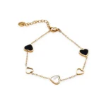 Αλυσίδα από καρδιές σε λευκό και μαύρο χρώμα από επιχρυσωμένο ατσάλι