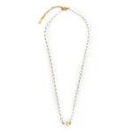 Κολιέ επιχρυσωμένη αλυσίδα με λευκές πέρλες και διακοσμητικό επιχρυσωμένο σταυρό