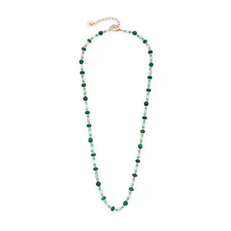 0700021 Κολιέ με ορυκτές πέτρες Μαλαχίτη miyuki και αλυσίδα από επιχρυσωμένο ατσάλι - Image 1