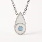 Ασημί αλυσίδα σε σχήμα Eye Drop με λευκό γέμισμα - Image 2