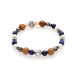 Πέτρες από Yellow wood grain, Cream river Jasper, Lapis Lazuli & Ασημί χάντρες