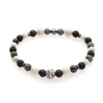 Πέτρες από Seraphinite, White Turquoise, Μαύρη ηφαιστειακή λάβα & Ασημί χάντρα