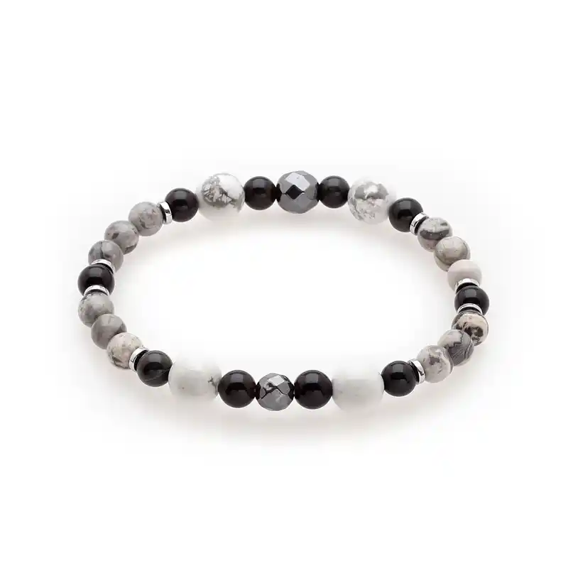 1000031 Πέτρες από Grey Picasso, White Turquoise, Black Agate & Χάντρες Αιματίτη - Image 1