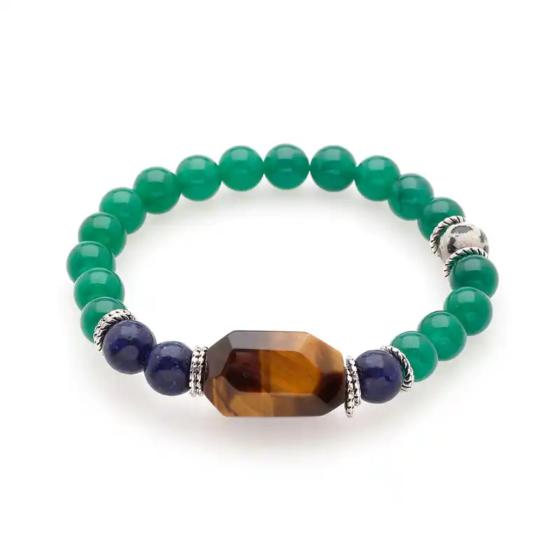 1000038 Πέτρες από Green Agate, Lapis Lazuli, Ασημί δίσκοι & Μεγάλη Tiger Eye πέτρα - Image 1