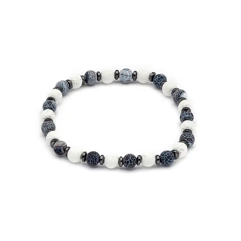 1000086 Πέτρες από Black Frosted agate με λευκή ηφαιστειακή λάβα & Αιματίτη - Image 1