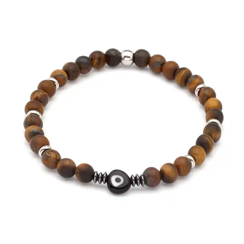 1000092 Πέτρες από Brown Matte Tiger Eye με ματάκι που πλαισιώνεται από Αιματίτη - Image 1