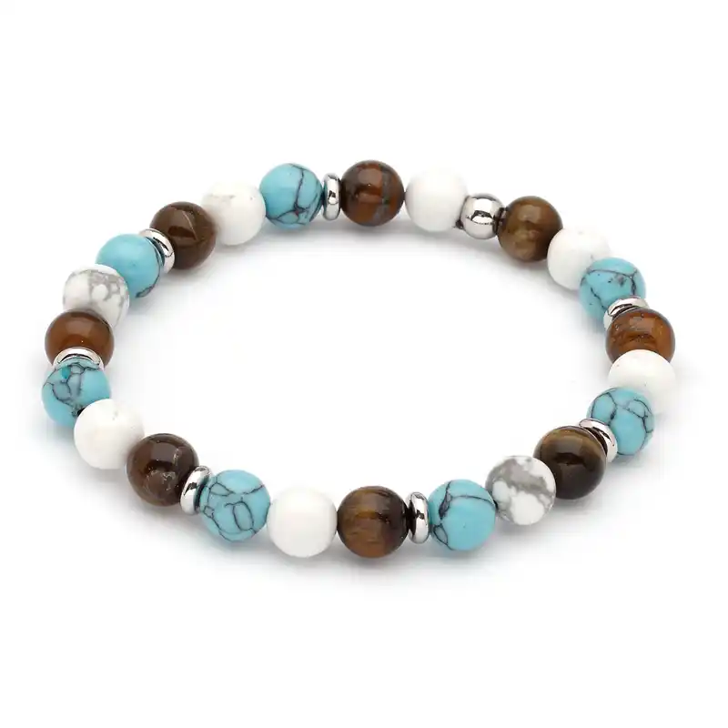 1000095 Πέτρες από Brown Tiger Eye -Turquoise - White Howlite & Ατσάλι - Image 1