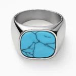 Δαχτυλίδι με ορυκτή πέτρα Turquoise από ασημί ανοξείδωτο ατσάλι