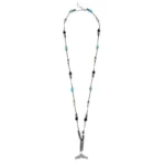 Κολιέ σε σχοινί από ορυκτές πέτρες και σχέδιο ουρά φάλαινας από ασημί ανοξείδωτο ατσάλι