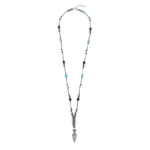 Κολιέ σε σχοινί από ορυκτές πέτρες και σχέδιο δόρυ από ασημί ανοξείδωτο ατσάλι