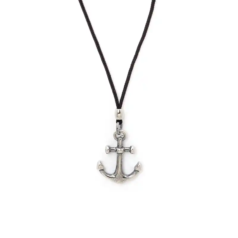 3000032 Κολιέ από μαύρο σχοινί με διακοσμητική άγκυρα από ασήμι 925 - Image 1