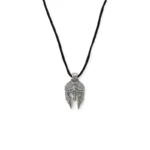 Κολιέ από μαύρο σχοινί με διακοσμητική Σπαρτιάτικη περικεφαλαία από ασήμι 925