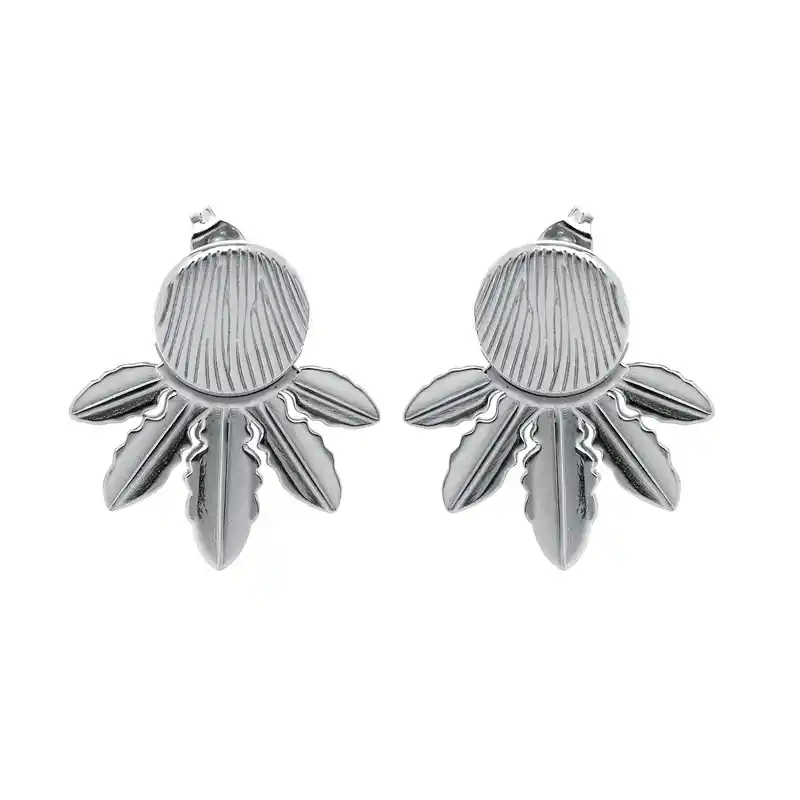 9000002 Σκουλαρίκια σε σχήμα φύλλων από ασημί ατσάλι - Image 1