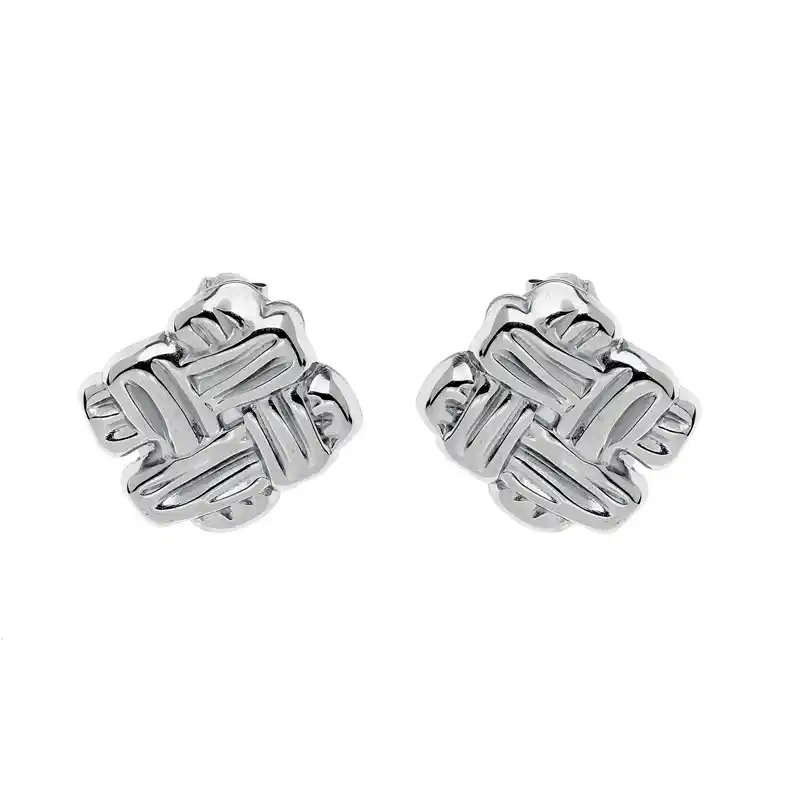 9000013 Σκουλαρίκια σε πλεκτό vintage σχέδιο από ασημί ατσάλι - Image 1