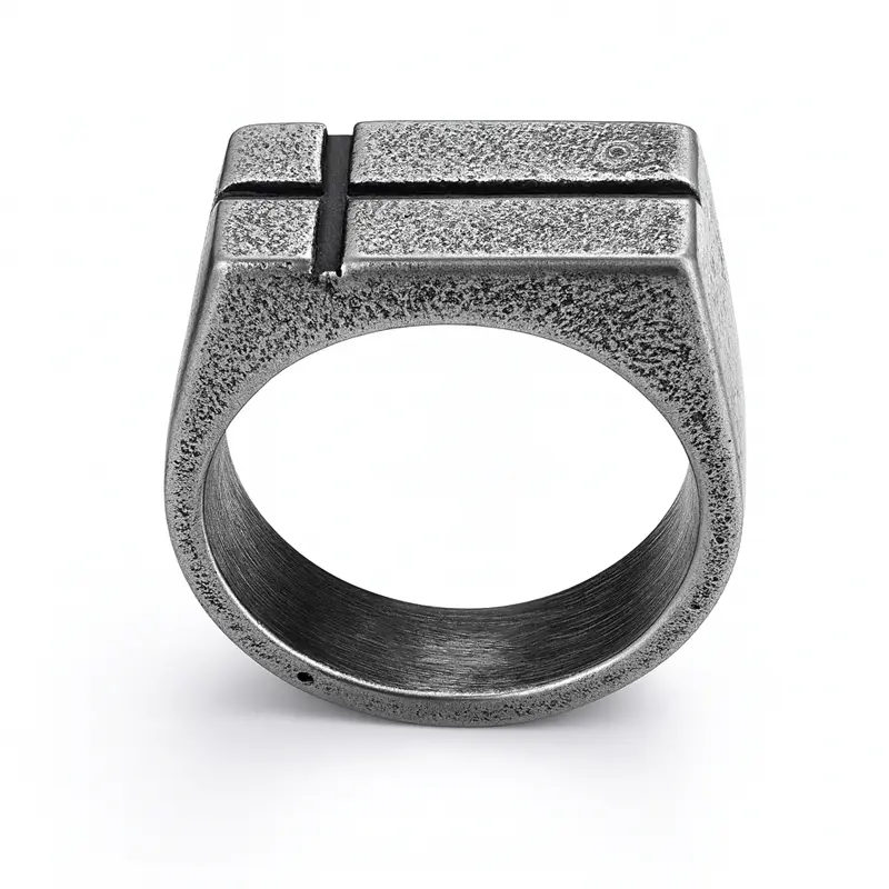 2000014_1 Δαχτυλίδι με χαραγμένο σταυρό από matte ασημί ανοξείδωτο ατσάλι - Image 1