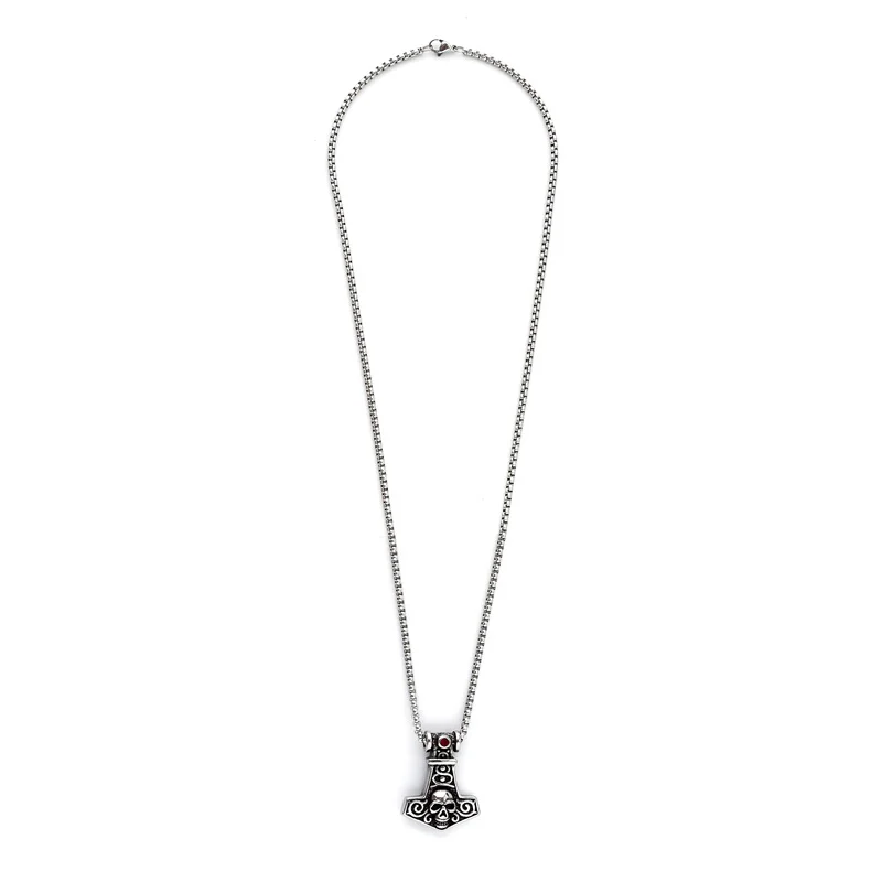 3000055 Μενταγιόν με κέλτικό σφυρί και σχέδια με νεκροκεφαλή και κόκκινο ζιρκόν - Image 1