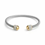 Ασημί Χειροπέδα "Mesh Gold Orb" με Πλέγμα & Pavé Ζιργκόν