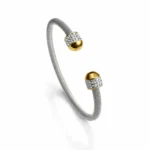 Ασημί Χειροπέδα "Mesh Gold Orb" με Πλέγμα & Pavé Ζιργκόν - Image 2