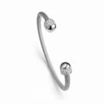 Ασημί Χειροπέδα "Mesh Gold Orb" με Πλέγμα & Pavé Ζιργκόν - Image 3