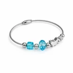 Ασημί Cable Βραχιόλι "Turquoise Butterfly" με Charms & Πεταλούδα