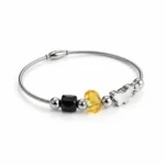 Ασημί Cable Βραχιόλι "Yellow - Black Butterfly" με Charms & Πεταλούδα