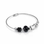 Ασημί Cable Βραχιόλι "Black Butterfly" με Charms & Πεταλούδα