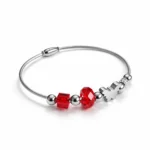 Ασημί Cable Βραχιόλι "Ruby Butterfly" με Charms & Πεταλούδα