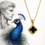 Χρυσό κολιέ "Gold Clover" με αλυσίδα, διπλής όψης μαύρο και λευκό ιριδίζον - Image 6