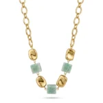 Κολιέ αλυσίδα με Gold Beads και ημιπολύτιμες πέτρες από Αμαζονίτη