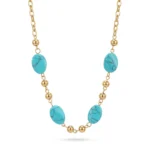 Κολιέ αλυσίδα με ημιπολύτιμες πέτρες Turquoise σε οβάλ σχήμα και Gold Beads