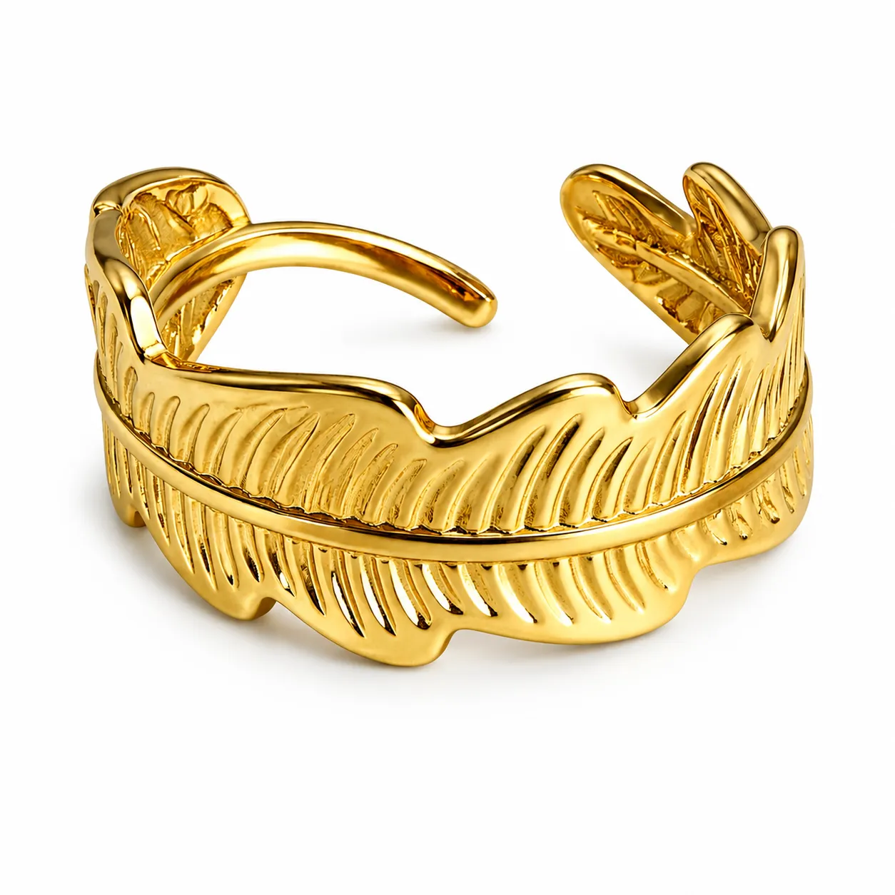 8000021 Δαχτυλίδι σε σχήμα φύλλου και λεπτομερής ανάγλυφη επιφάνεια - Image 1