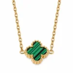 Αλυσίδα κολιέ με διακοσμητικά Lucky Clovers από επιχρυσωμένο ατσάλι και επικάλυψη επιφάνειας με σχέδιο Μαλαχίτη - Image 3