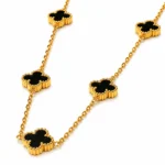 Αλυσίδα κολιέ με διακοσμητικά Lucky Clovers από επιχρυσωμένο ατσάλι και επικάλυψη επιφάνειας με σχέδιο Black Onyx - Image 2