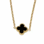 Αλυσίδα κολιέ με διακοσμητικά Lucky Clovers από επιχρυσωμένο ατσάλι και επικάλυψη επιφάνειας με σχέδιο Black Onyx - Image 3
