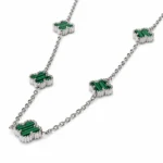 Αλυσίδα κολιέ με διακοσμητικά Lucky Clovers από ασημί ατσάλι και επικάλυψη επιφάνειας με σχέδιο Μαλαχίτη - Image 2