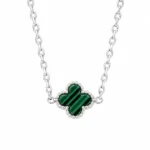 Αλυσίδα κολιέ με διακοσμητικά Lucky Clovers από ασημί ατσάλι και επικάλυψη επιφάνειας με σχέδιο Μαλαχίτη - Image 3