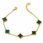 Αλυσίδα χεριού με διακοσμητικά Lucky Clovers από επιχρυσωμένο ατσάλι και επικάλυψη επιφάνειας με σχέδιο Μαλαχίτη