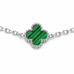 Αλυσίδα χεριού με διακοσμητικά Lucky Clovers από ασημί ατσάλι και επικάλυψη επιφάνειας με σχέδιο Μαλαχίτη - Image 3