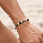Πέτρες από Seraphinite, White Turquoise, Μαύρη ηφαιστειακή λάβα & Ασημί χάντρα - Image 2