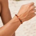 Πέτρες από Red Agate, red Tiger Eye, Yellow wood grain & Ασημί χάντρες - Image 2
