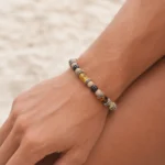 Πέτρες από Cream river Jasper, Amber, Αιματίτη & δίσκοι από ανοξείδωτο Ατσάλι - Image 2