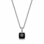 Ασημί τετράγωνη αλυσίδα με μενταγιόν από black agate με επιφάνειες κοπής για premiun εμφάνιση - Image 3